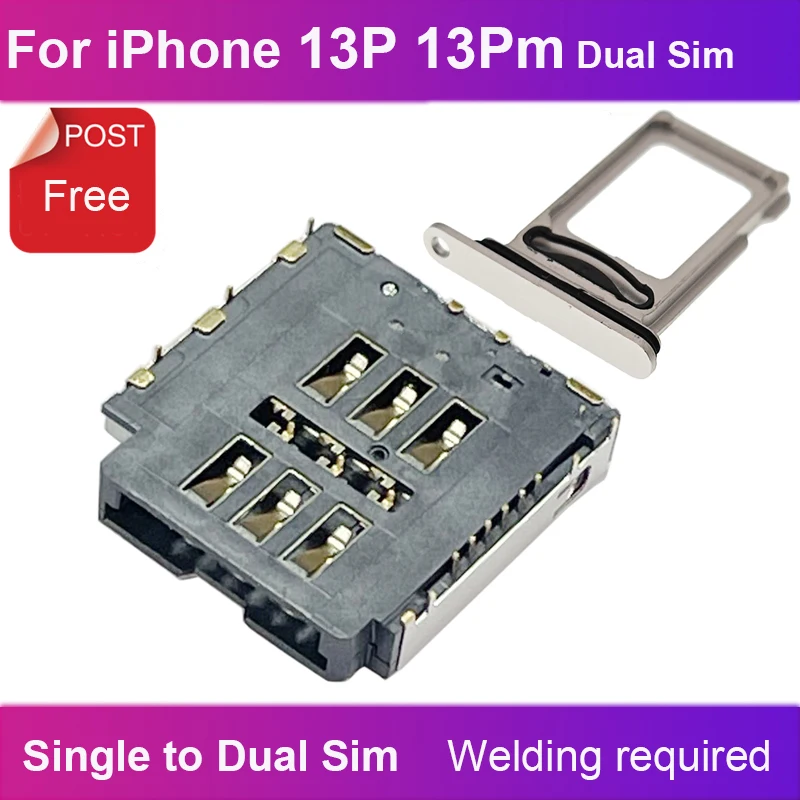 100% Funzionante Per Iphone 13 Pro Max Dual Sim Card Reader + Sim Card Vassoio Slot Adattatore Parti Di Riparazione Per Iphone 13Pro