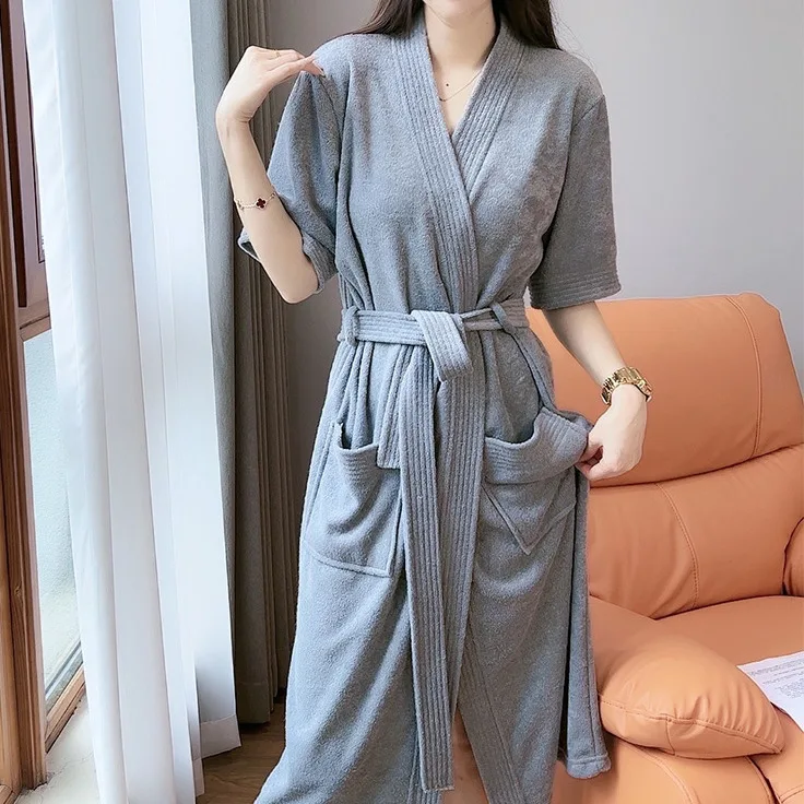 Albornoz De Algodón Largo Para Mujer - Kimono De Rizo Suave Y Grueso Para Baño, Sauna Y Hogar