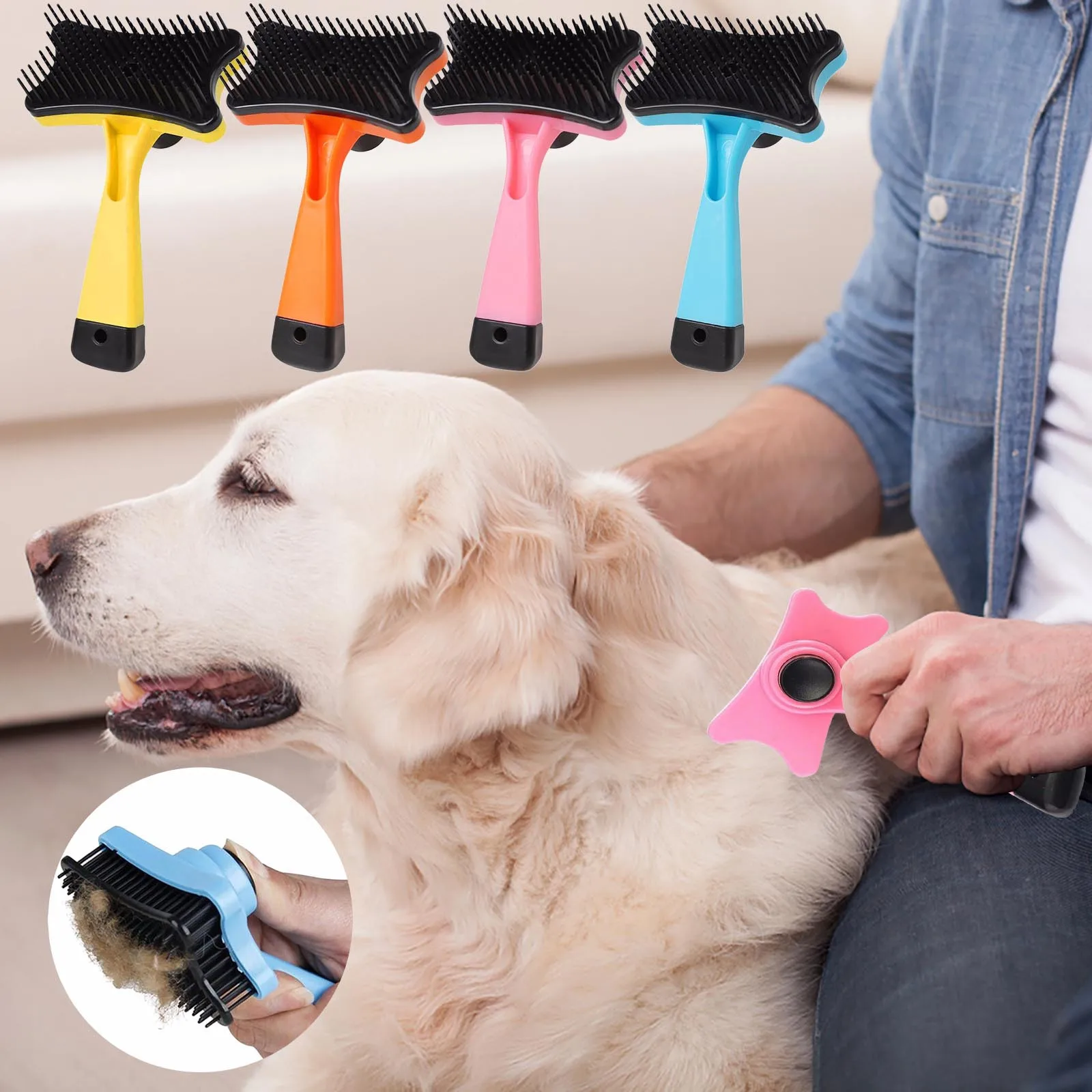 Cepillo Para Perros Antideslizante - Peine De Acero Inoxidable Con Botón De Autolimpieza, Mango Ergonómico Para Mudas Y Cepillado Diario