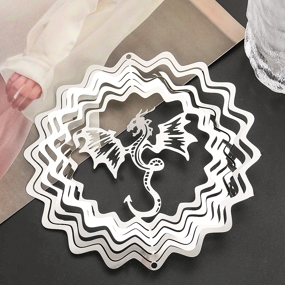 Flying Dragon Whirligig Wind Spinner Hanging Yard Garden Decor Aesthetic Stainless Steel Windchime Reflective Bird Deterrent