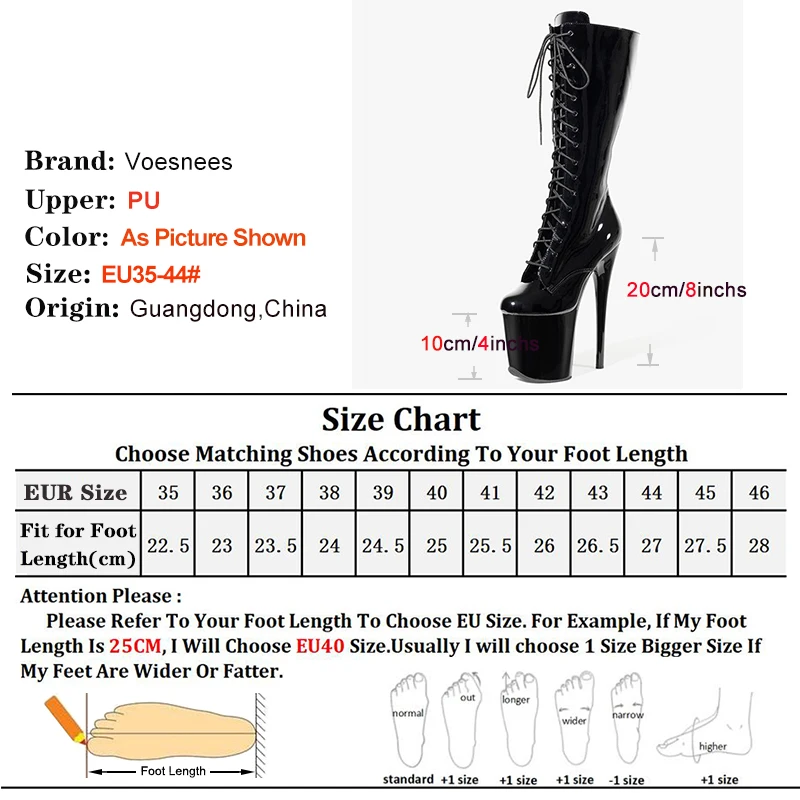 20cm 8 inches Platform Knee-High Women Boots Ultra High Heel Pole Dance Shoes Queen Exotic Stripper Shoes Lace-Up Ladies Heels