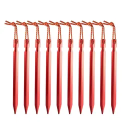 10-Pack Heavy Duty Aluminum Tent Stakes - Ultralight Camping and Outdoor Accessories (Red)