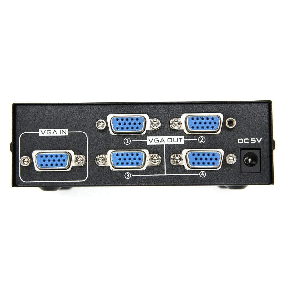 4포트 VGA 분배기, VGA 비디오 화면 복제 변환기용 1입력 4출력, 1PC에서 4개의 VGA 모니터까지 1080P 200MHz 대역폭 지원
