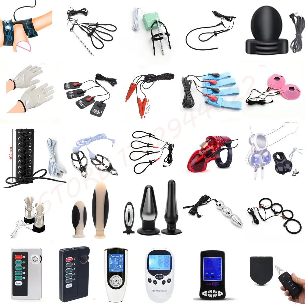 Massage Stimulation Masturbation Pulse Anal Butt Plug Penis Ring Nipple Sucker Clamp Massage Gloves/PadTaser Electro E-stim Toy electro sex toys,electric sex toys