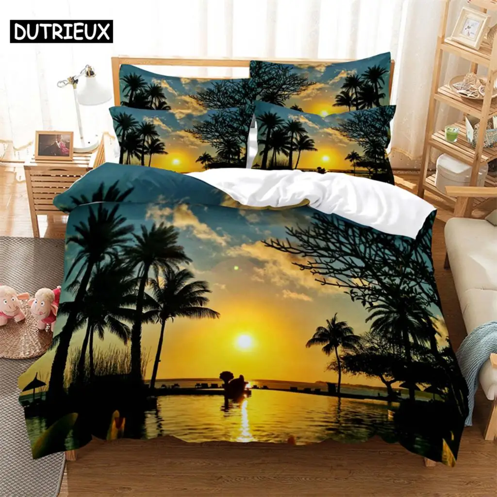

Sunset rafting Bedding 3-piece Digital Printing Cartoon Plain Weave Craft For North America And Europe Bedding Set Queen