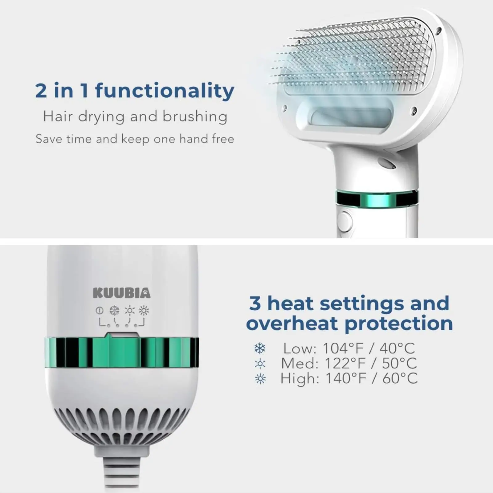 Pet Hair Dryer 2-in-1 Dog Hair Dryer Self Cleaning Slicker Brush Dog Blow For Small and Medium-Sized Dogs and Cats