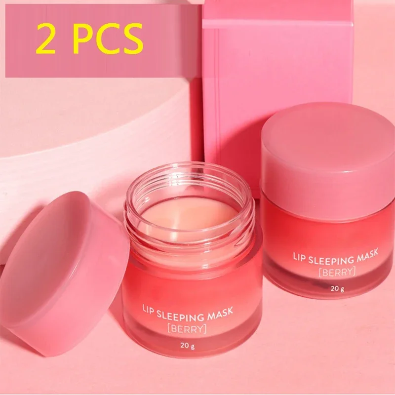 2Pcs Korea Lip Sleeping Mask Berry 20g Night Sleeping Moisturizer Lip Gloss Bleach Cream Lip Balm Strawberry Skin Care