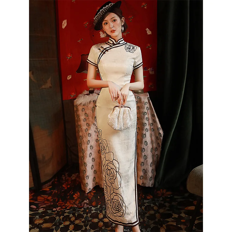 

Yourqipao Chinese White Cheongsam 2023 New Improved Retro Old Shanghai Plus Size Women Long Evening Dresses Qipao Hanfu Skirt