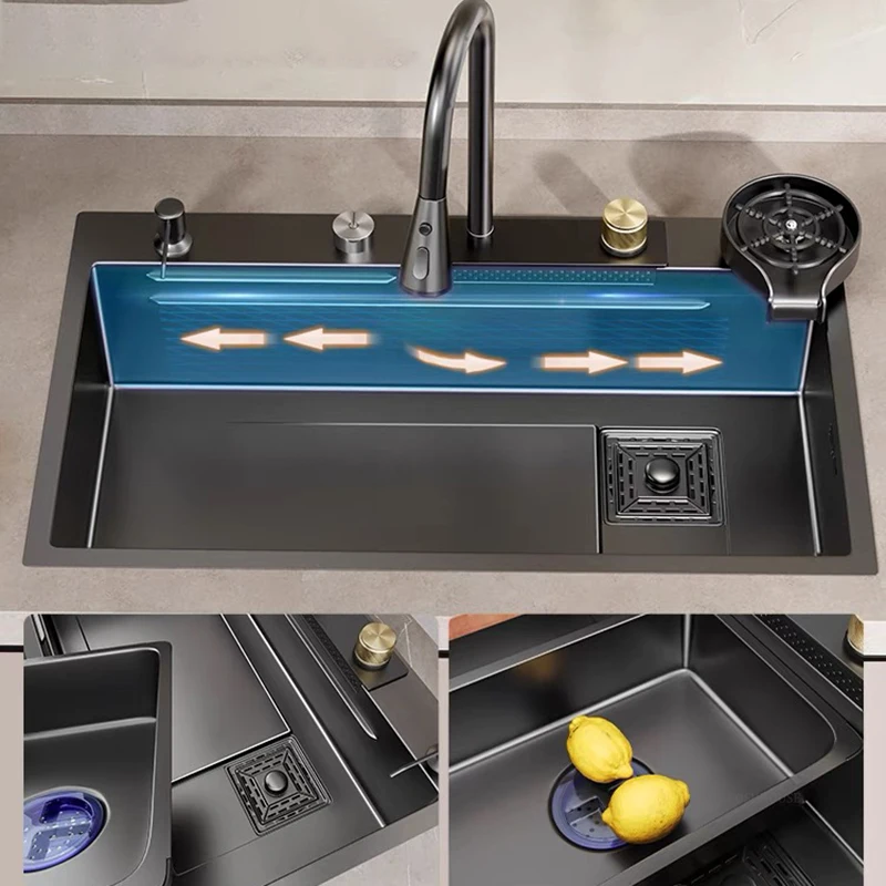 Creative Raindance Waterfall Sinks for Hotel Modern Thickened Metal Durable Kitchen Sink Simple Designer Kitchen Sinks for Farm