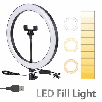 LED Selfie Ring Light 10-inch USB Plug 3-tone Lighting Photography Light Video Recording Live Broadcast Fill Light 1