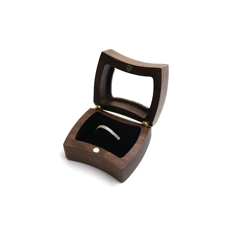 

Fashion Transparent Window Wooden Ring Box Velvet Soft Interior Ring Box Wooden Case Jewelry Box Earring Display Box Organizer