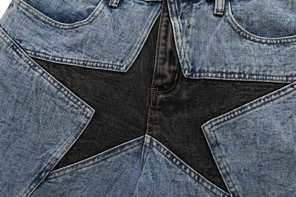 Aelfric Eden Star Patchwork Denim Shorts Men Summer Hip Hop Streetwear Shorts Y2K Harajuku Casual Track Sweatpants