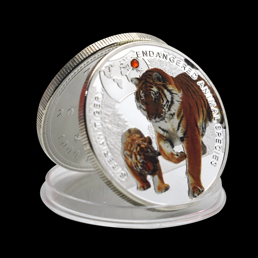 

Tiger Silver Plated Challenge Coin 1 Ounce Commemorative Medal for Endangered Rare Animals Fans Collection Holiday Gift