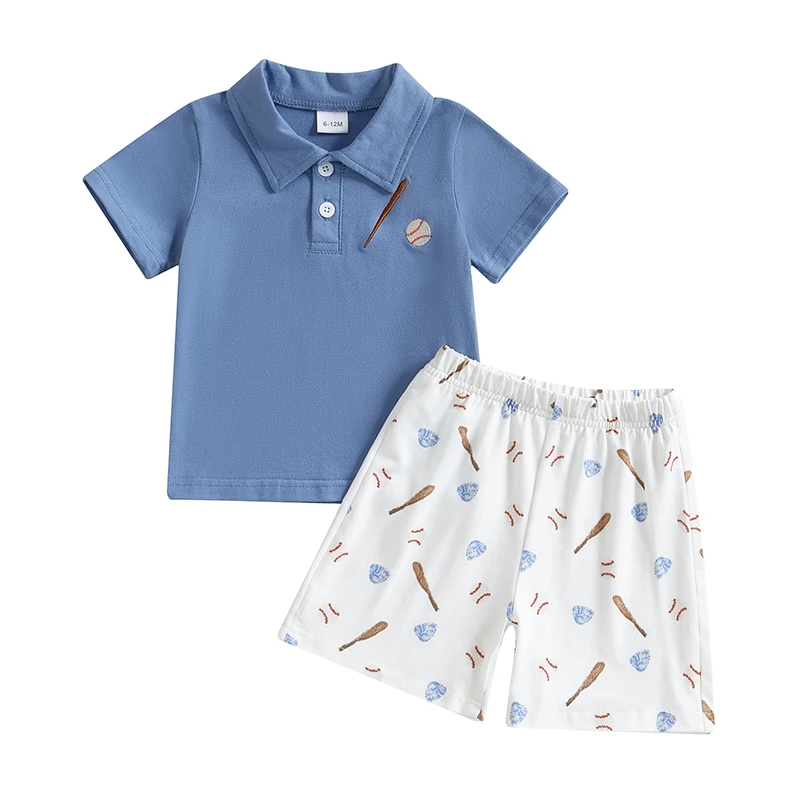 Citgeett Summer Kids Toddler Boys Shorts Set Baseball Short Sleeve Tops Elastic Waistband Shorts Clothes