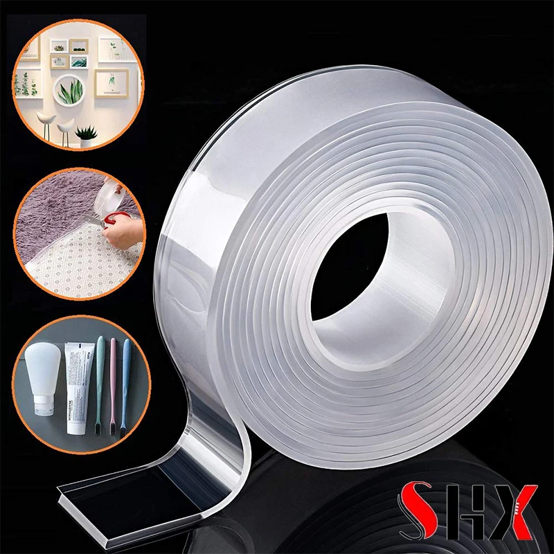 Double Sided Tape Heavy Duty, Multipurpose Removable Mounting Adhesive  Grip,Reusable Strong Sticky Wall Strips Transparent (9.85FT) (u tape 001)