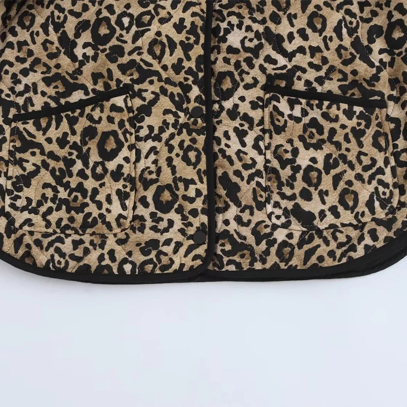 Vintage Leopard Cotton Coat  Women Loose O-neck Long Sleeve Single Breasted Pockets Jacket 2024 Autumn New Lady Casual Outwear 6