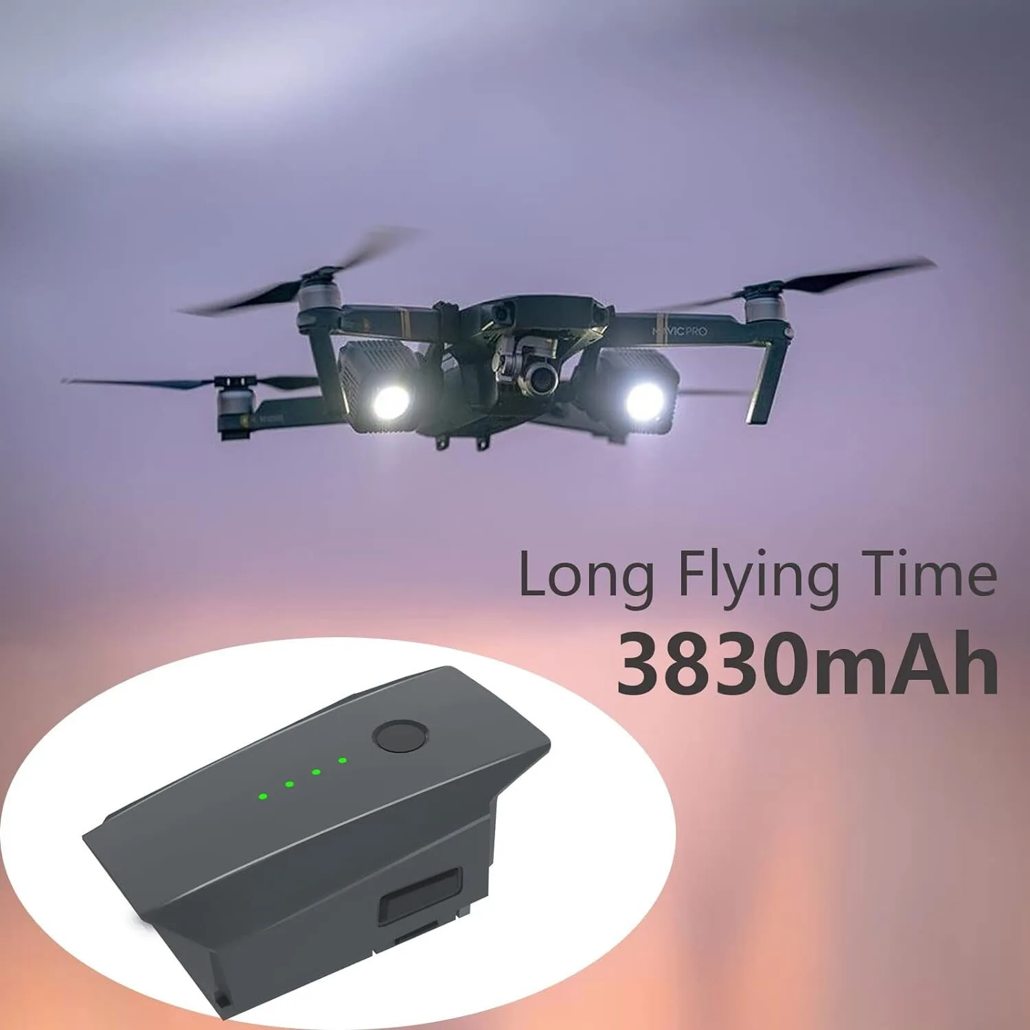 Batterie 3830mAh insérée dans un drone Mavic Pro, prête à voler.
