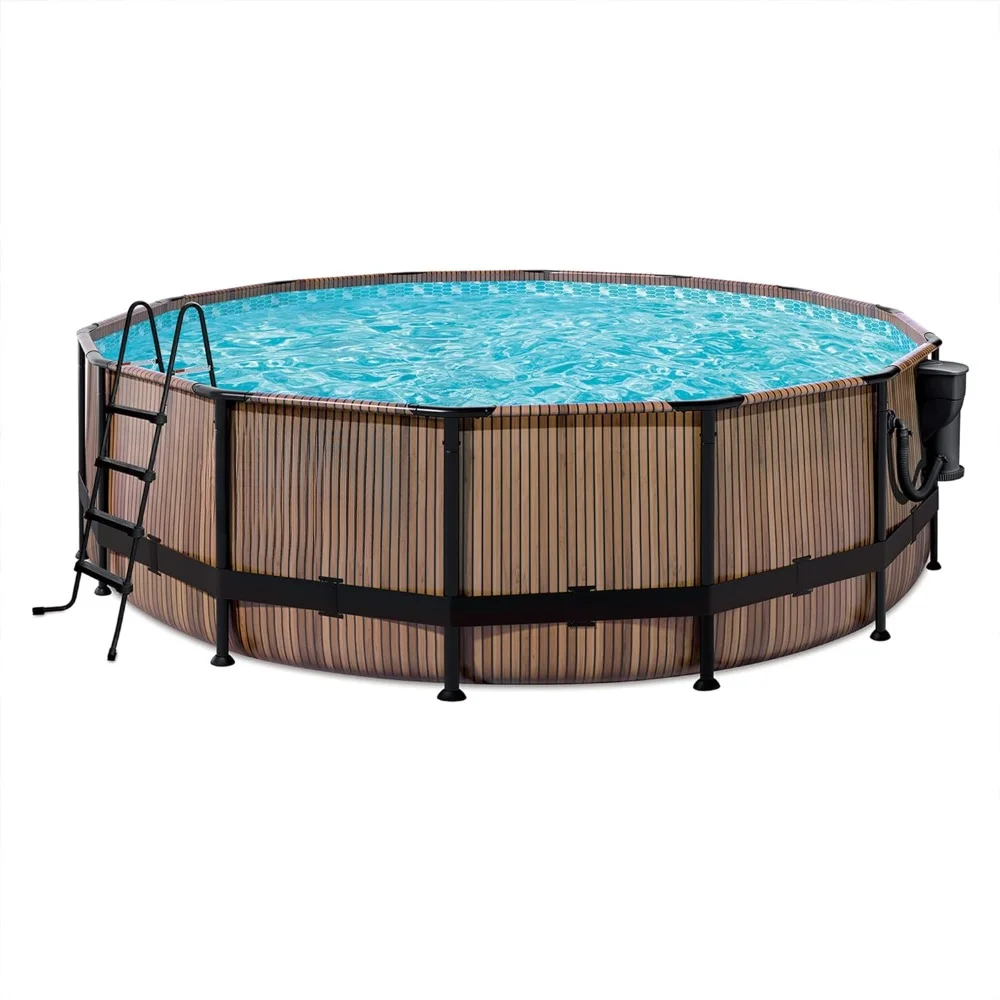 

Outdoor Round Above Ground Swimming Pool with Skimmer Plus Filter Pump, Ladder, and Pool Cover 16 Foot X 48 Inch