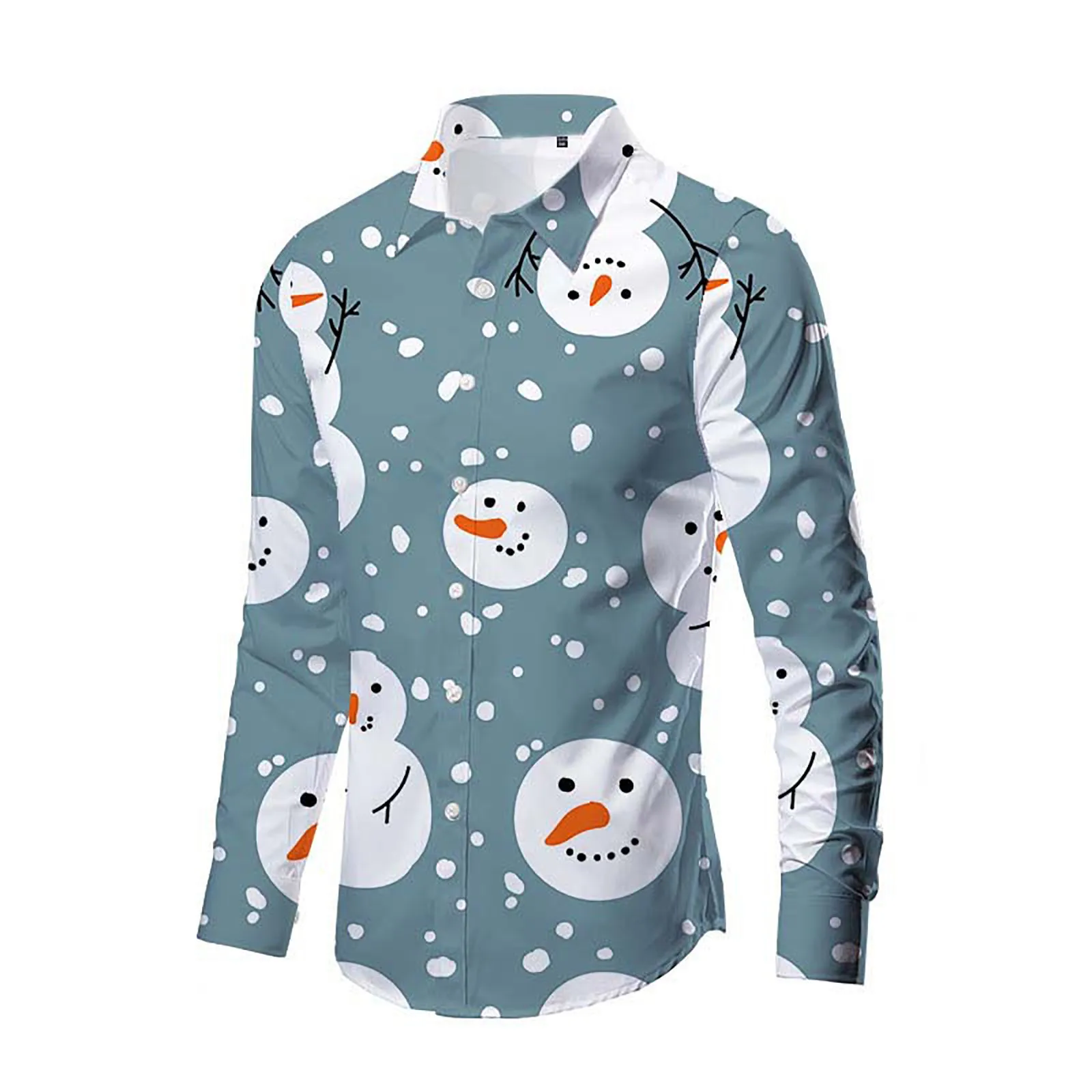 

Men'S Christmas Shirts Cartoon Tops Vacation T-Shirt Navidad Shirt Slim Graphic Funny Snowman Lapel-Neck Long-Sleeved Chemise