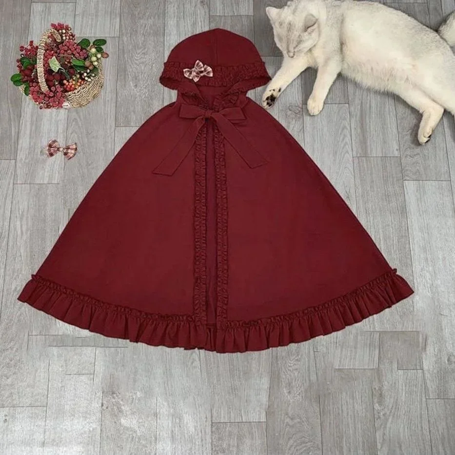Lolita Dress Full Set Berry Girl OP Little Red Hat Cloak Long Sleeve Dress Lolita Summer