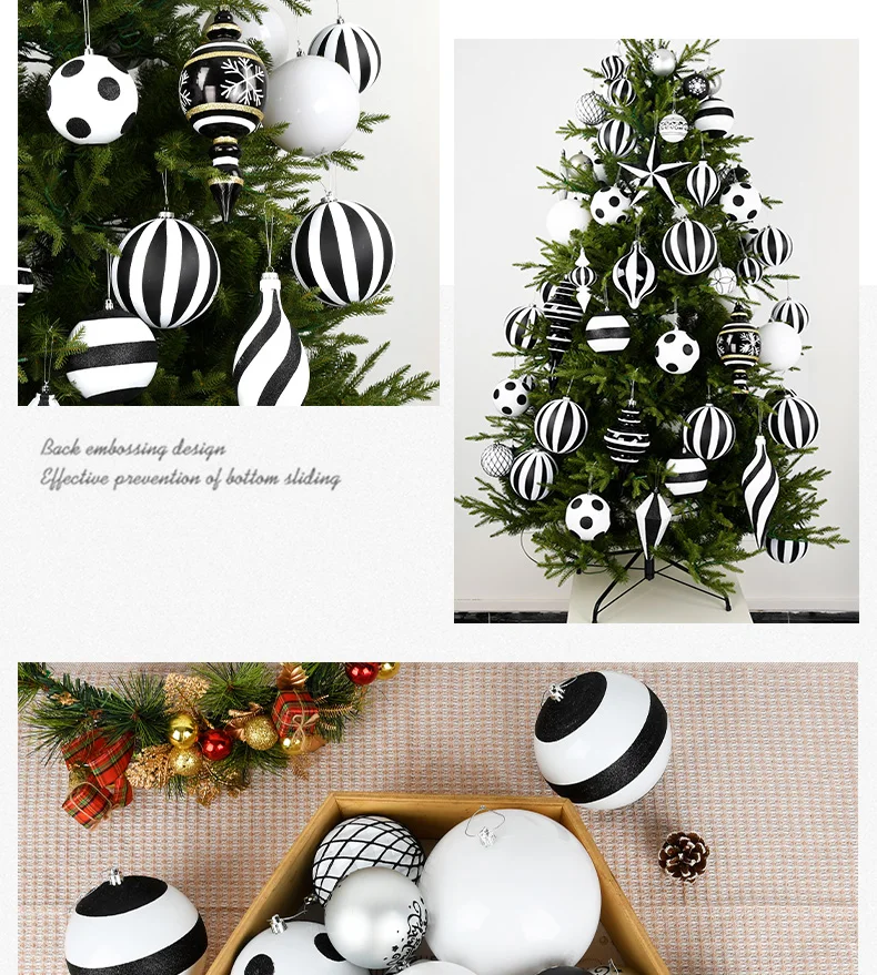Description Picture 6 of item8-30cm 1-6pcs Christmas Tree Decoration White Black Balls Christmas Home Holiday Party Ornaments Hanging Ball 2024 New Year Gift
