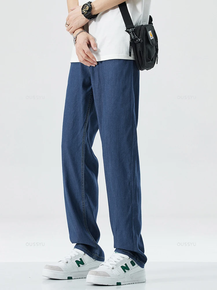 High Quality Brand Clothing Lyocell Fabric Men's Jeans Classic Business Straight Denim Pants Work Trousers Male Plus Size 40 42 Business Jeans