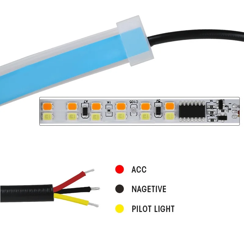 LED DRL 자동차 주간 주행등, 유연한 방수 스트립, 자동 헤드 라이트, 흰색 방향 지시등, 노란색 브레이크 흐름 조명, 12V, 1 개