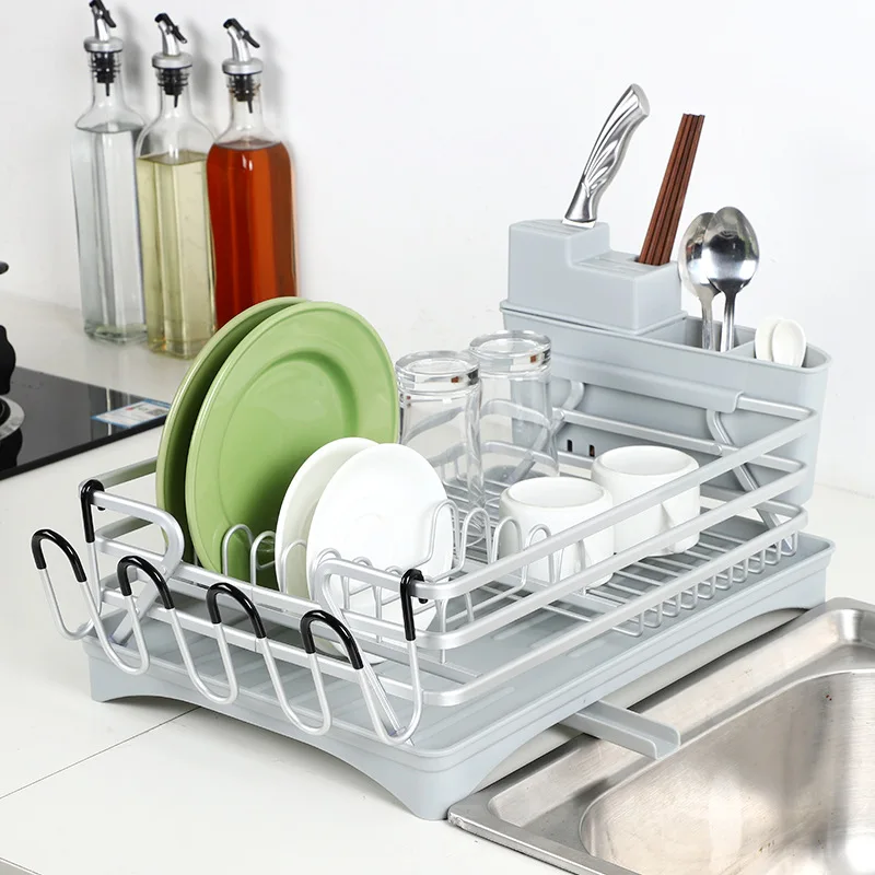 Sturdy Hard Plastic Red Sink Set Dish Rack with Drainer & Drainboard, Easy  to Clean with Snap Lock Tab Cup Holders for Home Kitchen Sink Organizer