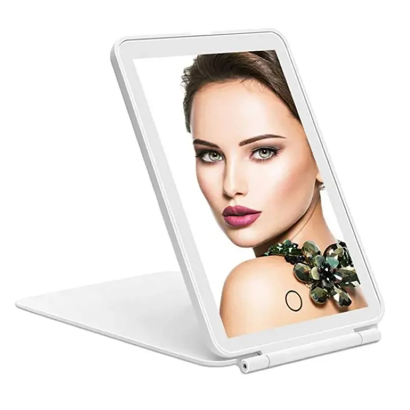 USB Rechargeable Makeup Mirror Touch Screen Dimming 3 Colors Light Modes Makeup Mirror HD Cosmetic Mirrors Folding LED