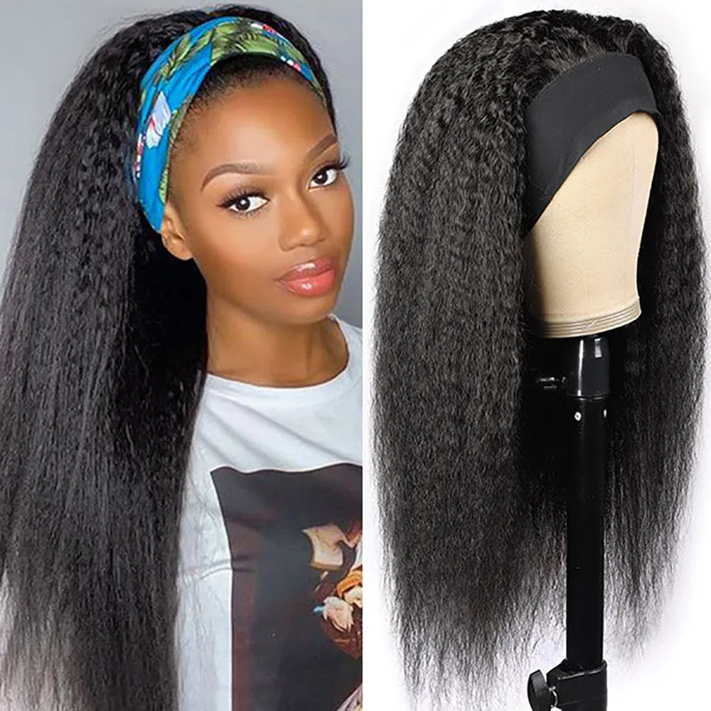 Perruque à Bandeau Femme – Cheveux Longs Noirs Synthétiques, Taille Moyenne