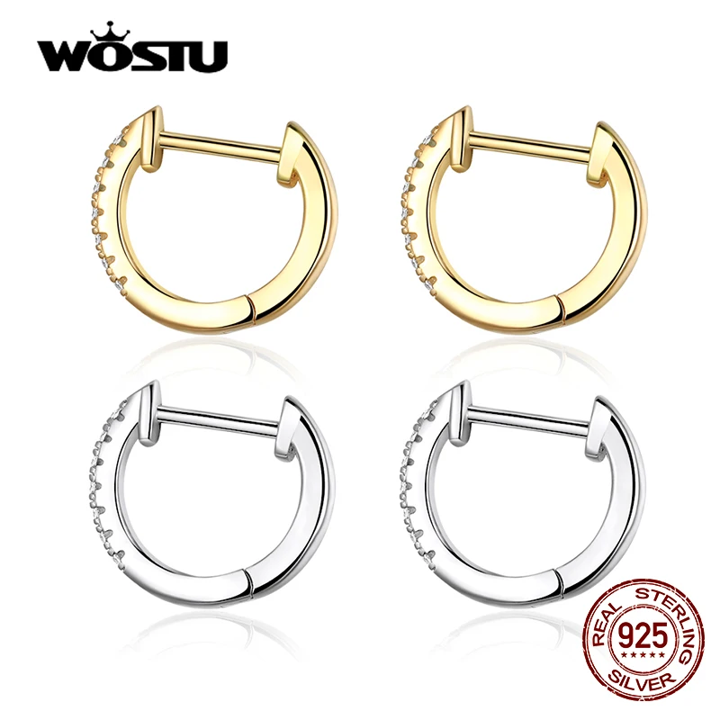 

WOSTU 925 Sterling Silver Solid Small Stackable Hoop Earrings Zircon Stone Round Tiny Ear Aretes Hoops For Women S925 Jewelry