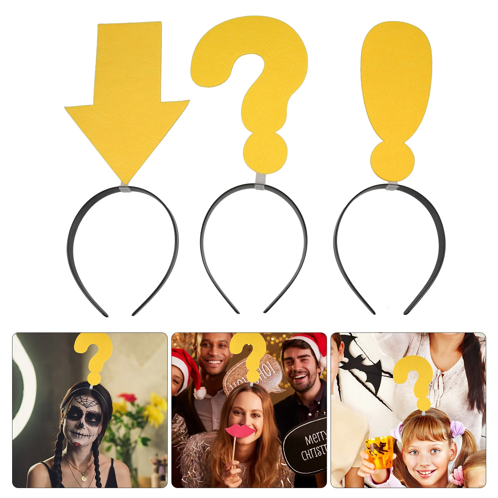 3 Pcs Arrow Headbands Yellow Question Mark Novelty Hair Accessories Party Hats Funny Headband Boppers Girls Stage Props Photo party hat birthday headband set unicorn headband rabbit headband