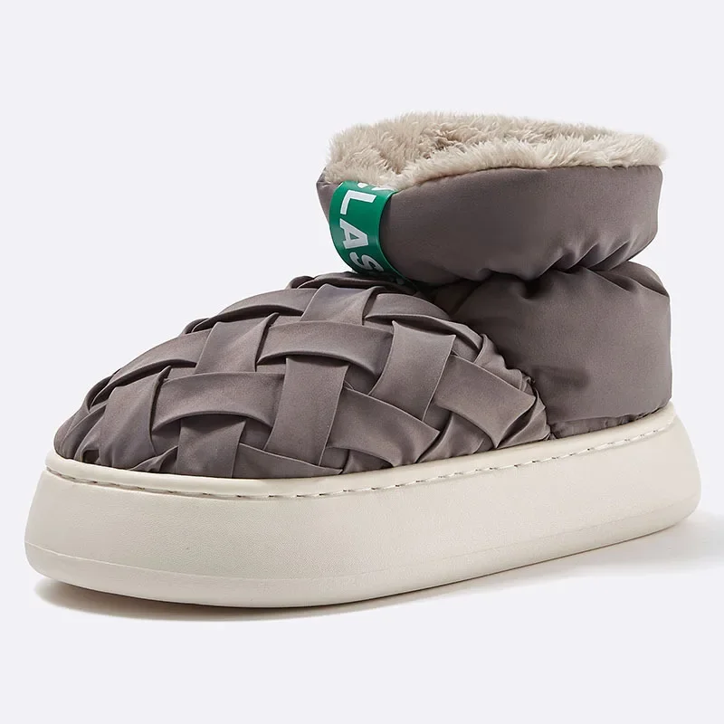 Plain Edition Wind Rainproof Cloth Plush Simple Couples Men and Women Wear Solid Color High-Top Cotton Shoes Indoor and Outdoor