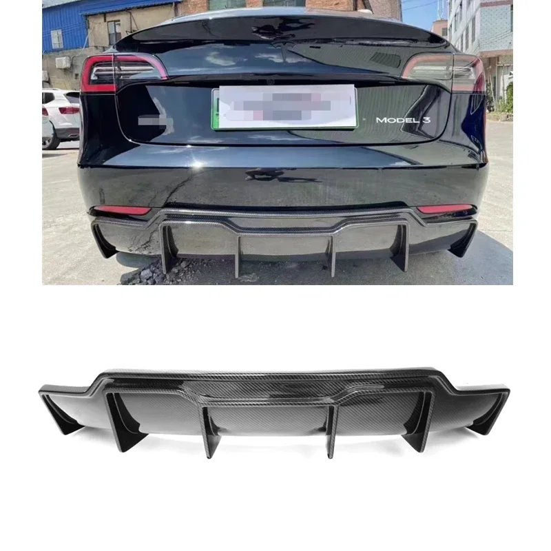 Dry Carbon Fiber V style Rear Trim Exterior Bumper Diffuser Protect Cover For Model 3 Glossy Black Bumper Diffuser custom