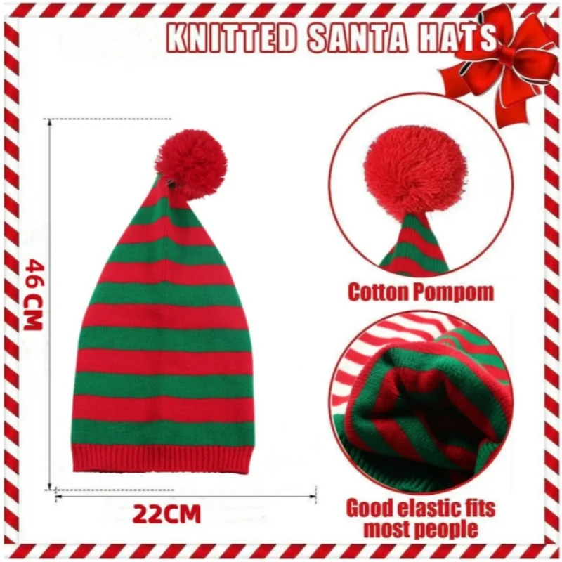 Adult Christmas Knit Hat Elf Santa Beanies Santa Red And Green Knit Crochet Hat Fancy Dress Accessory Xmas Party