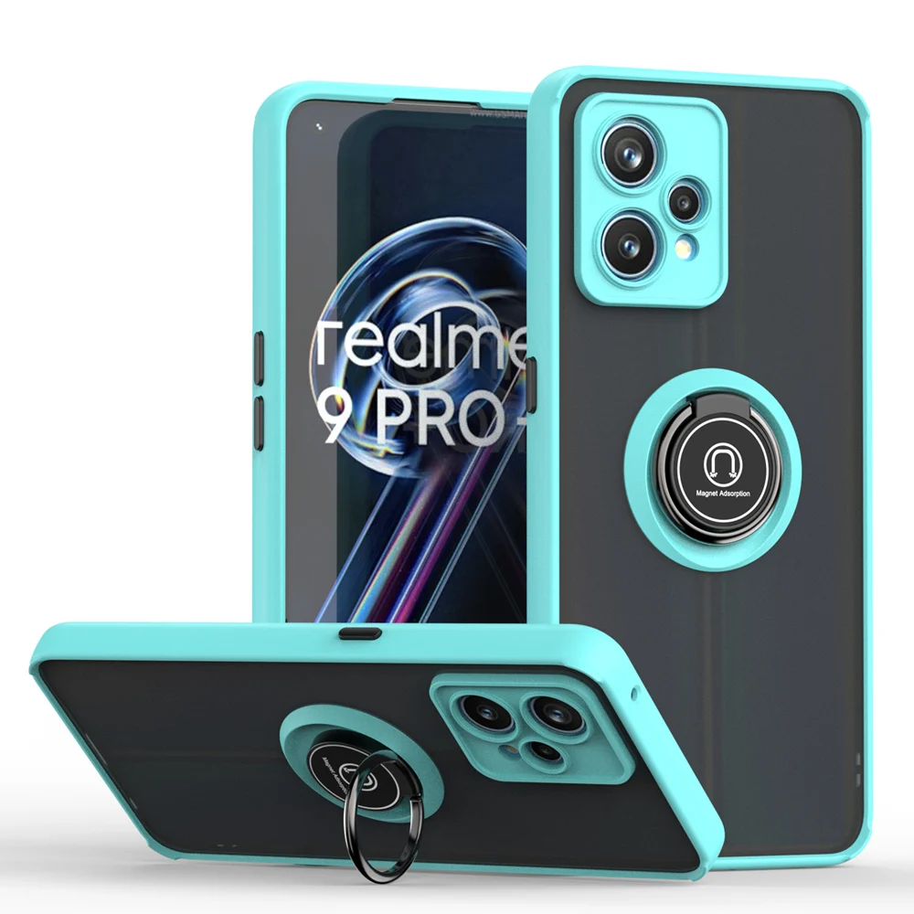 KEYSION Fashion Matte Case for Realme 9 Pro+ 9i Transparent Ring Shockproof Phone Cover for OPPO A96 A95 A94 A76 A36 A74_voghion.com