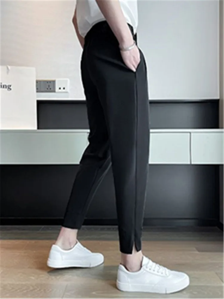 Elegant Casual Blazer Pants Men Korean Fashion Slim Formal Trousers Male Black Dress Pants Classic Suit White Harem suit pants men pants