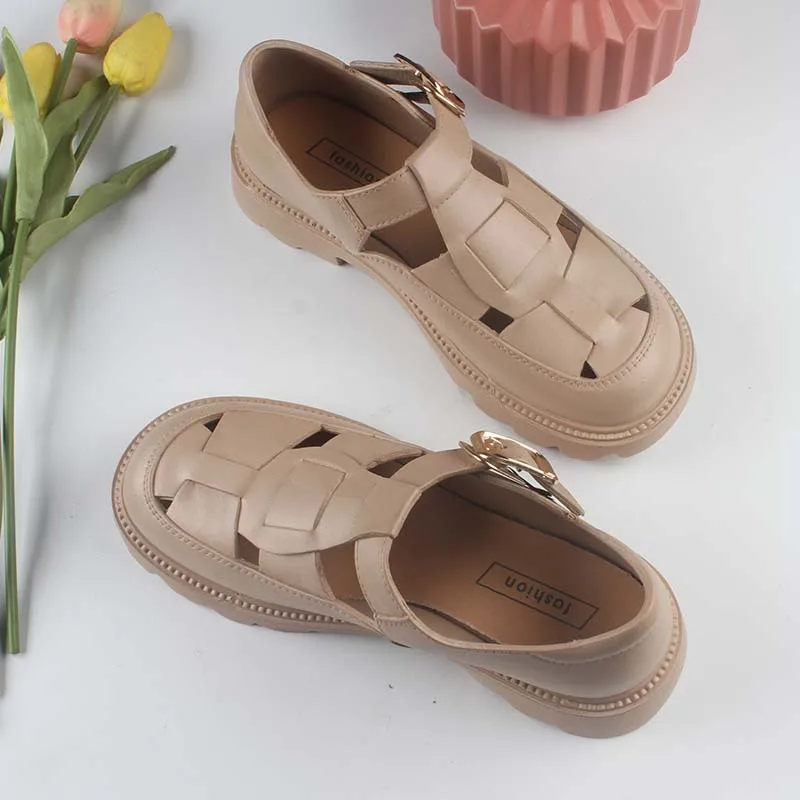 Summer Women's Platform Sandals Hollow Out Solid Color Casual Fashion Comfortable Lightweight Outdoor Walking Non-Slip Shoes