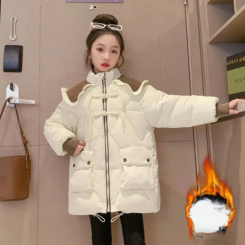 

2023 Winter Down Cotton Jacket for Girls Waterproof Warm 4-14 Years Teenage Thicken Coat Kids Parka Snowsuit Outerwear & Coats