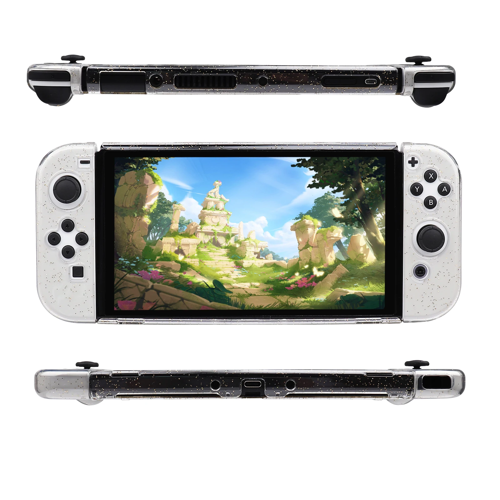 Nintendo Switch Oled 콘솔 비디오 게임 패드 커버 스킨 액세서리 용 투명 보호 TPU + PC 윤기 나는 케이스