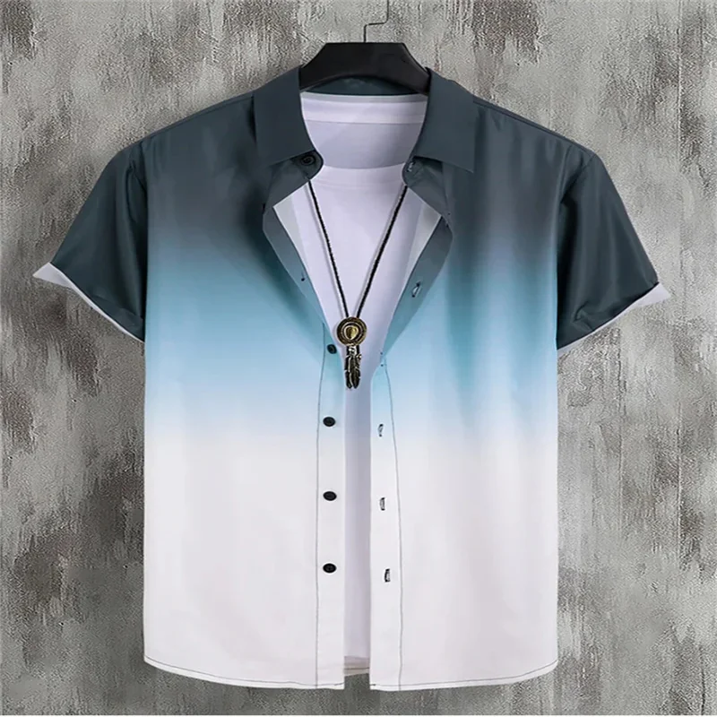 Men's Shirt Ombre Color 3D Print Pattern Summer Beach Shirt Short Sleeve Button Lapel Daily Resort Wear Stylish Casual Comfortab