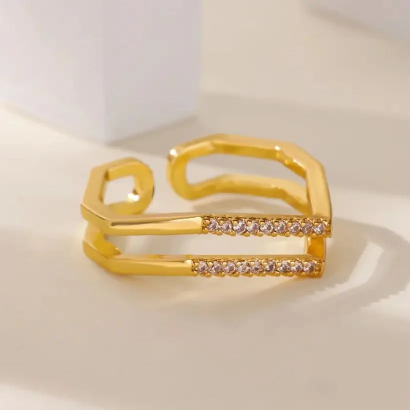 Zircon Geometric Ring Women Stainless Steel Crystal