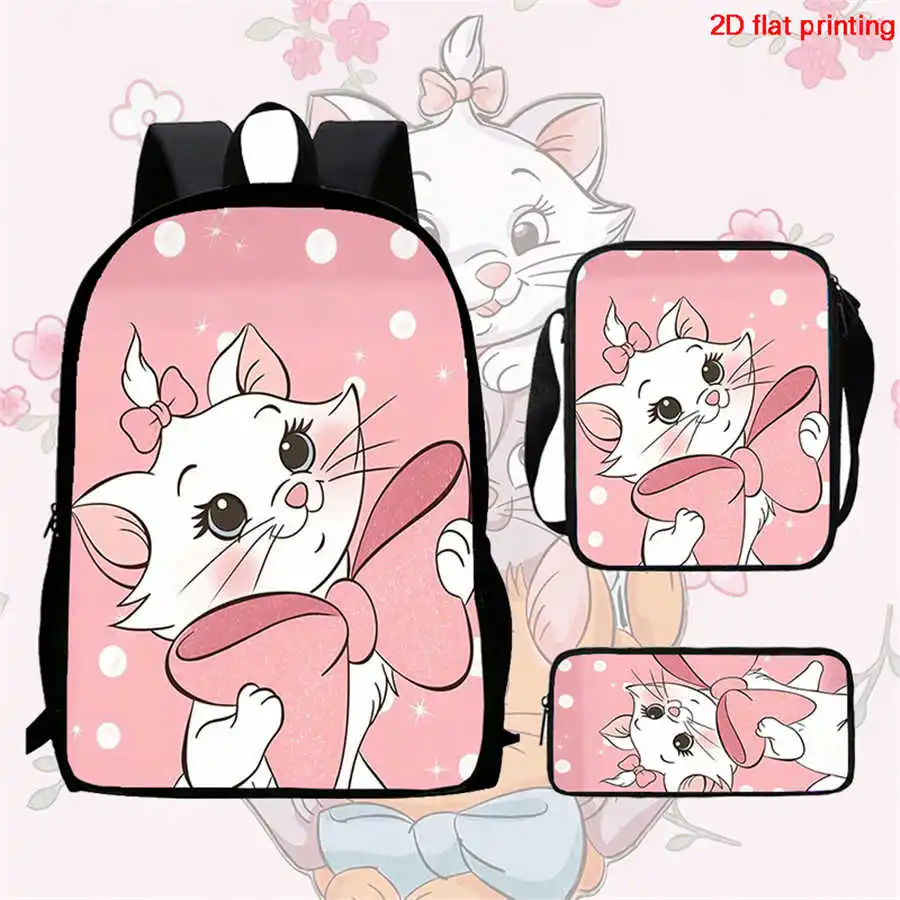 Cartoon Marie-Catt Children's Lightweight School Backpack, With Lunch Bag and Pencil Case, Suitable For Kids Aged 4-9 1