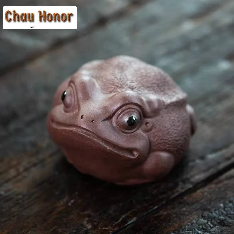 Chinese Purple Clay Tea Pet Lucky Golden Toad Statue Ornaments Handmade Tea Figurine Sculpture Crafts Home Tea Set Decors Gifts