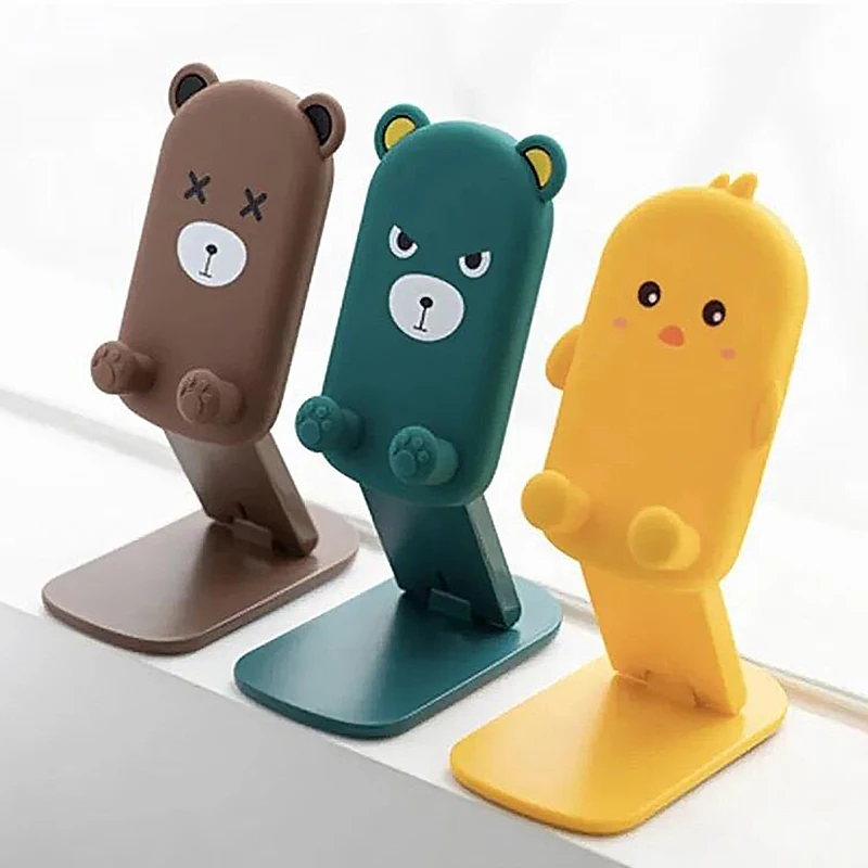 Support Pliable Pour Téléphone Portable De Bureau Avec Visage D'ours De Dessin Animé - Noir