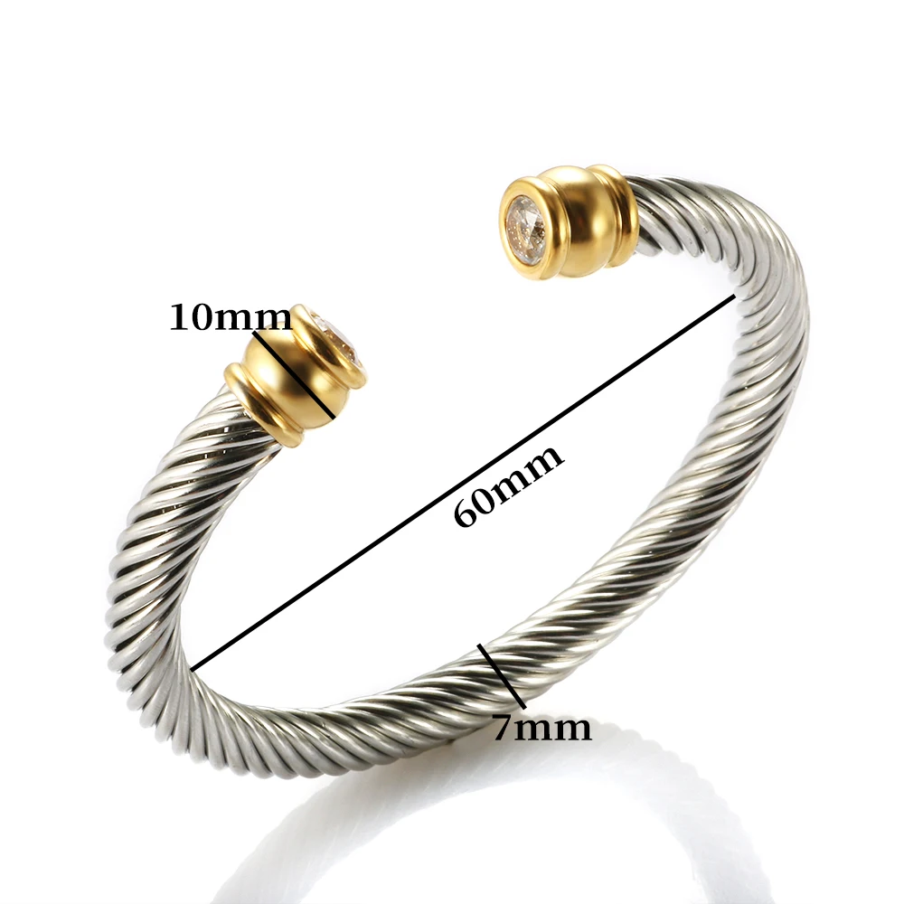 Trendy Luxury Stackable Open Cuff Bangle Cubic Zirconia Interweaving Cable Bracelet for Women Men Stainless Steel Jewelry,bangle bracelet,stainless steel bracelet,zircon bracelet,zirconia bangle