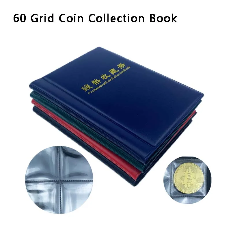 Coin Collection Album, Livro De Armazenamento De Moedas, Pode Colocar Moedas Mais de 40mm, Sem Tampa Deslizamento, 6 Grades por página, 60 Pcs