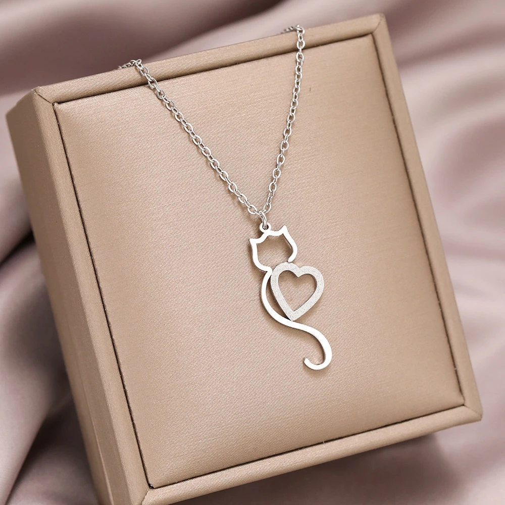 Stainless Steel Necklaces Heart Cat Cute Necklace For Women - PeticaDeals