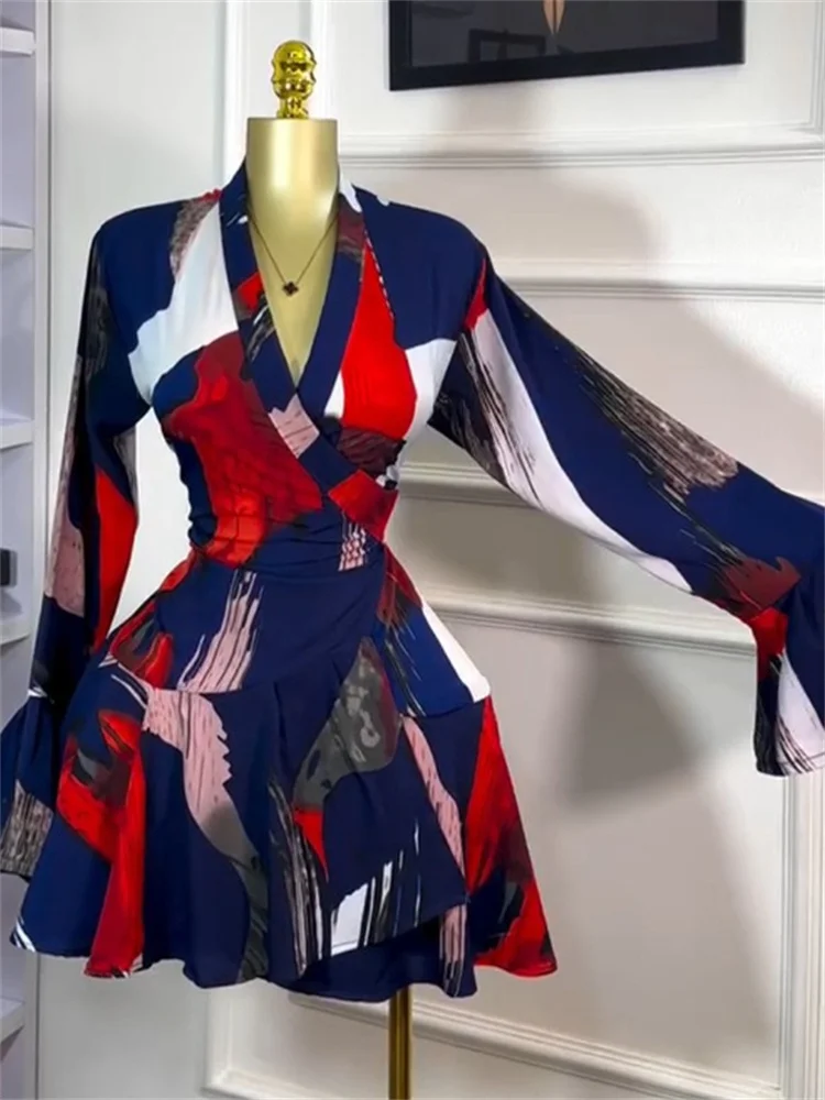 Wmstar Dresses for Women Wholesale Sweet Printed  V Neck Tie Flared Sleeve High Waisted Midi Dress New in Summer Fall 2025