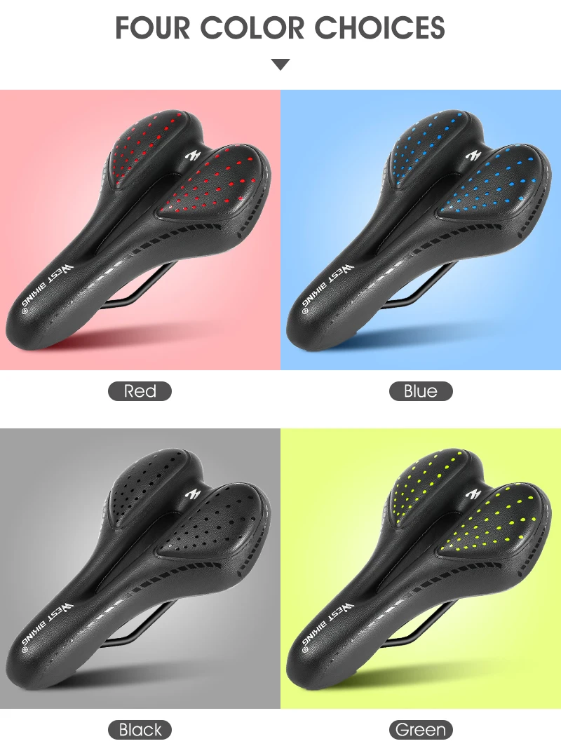 WEST BIKING Bike Saddle MTB Mountain Road Bike Seat PU Leather Gel Filled Cycling Cushion Comfortable Shockproof Bicycle Saddle